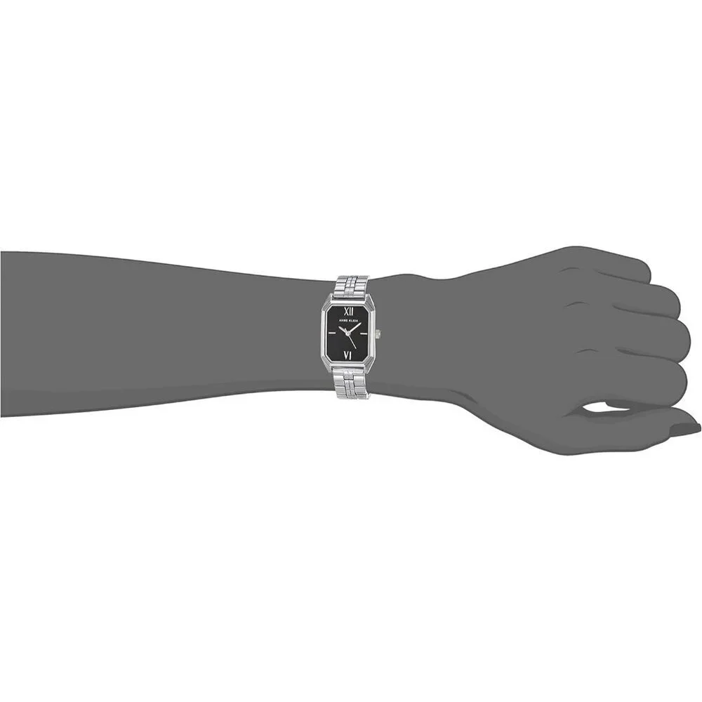 Women's Silver Black Stainless Steel Water Resistant Bracelet Adjustable Watch